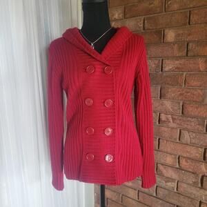Allison & Brittney Women's Double Breasted Rich Red Cardigan Sweater - Size PL